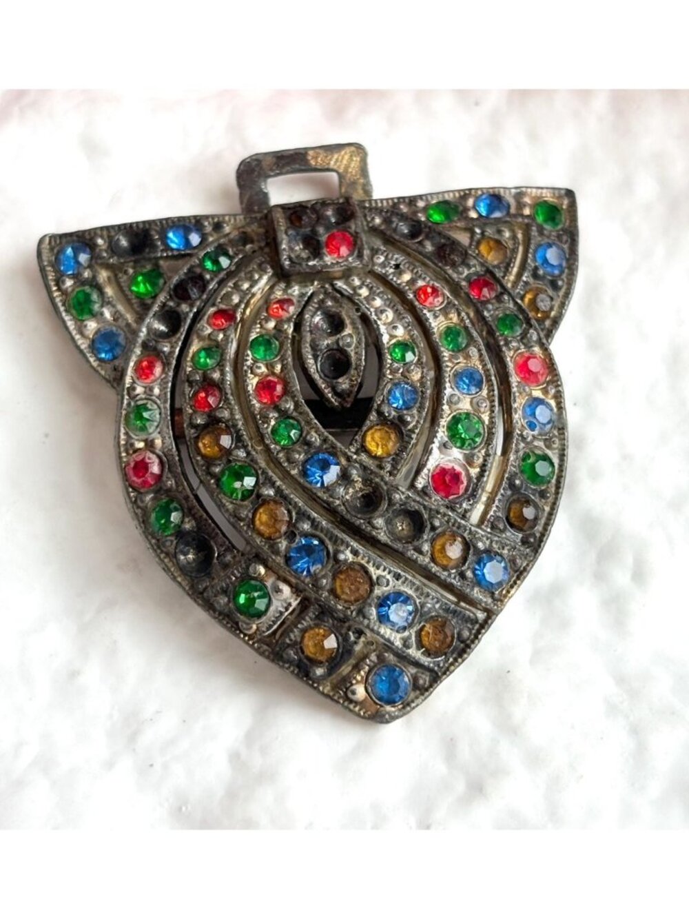 Art Deco Rainbow Fruit Salad Rhinestone Antique Style Vintage Dress  Fur Clip